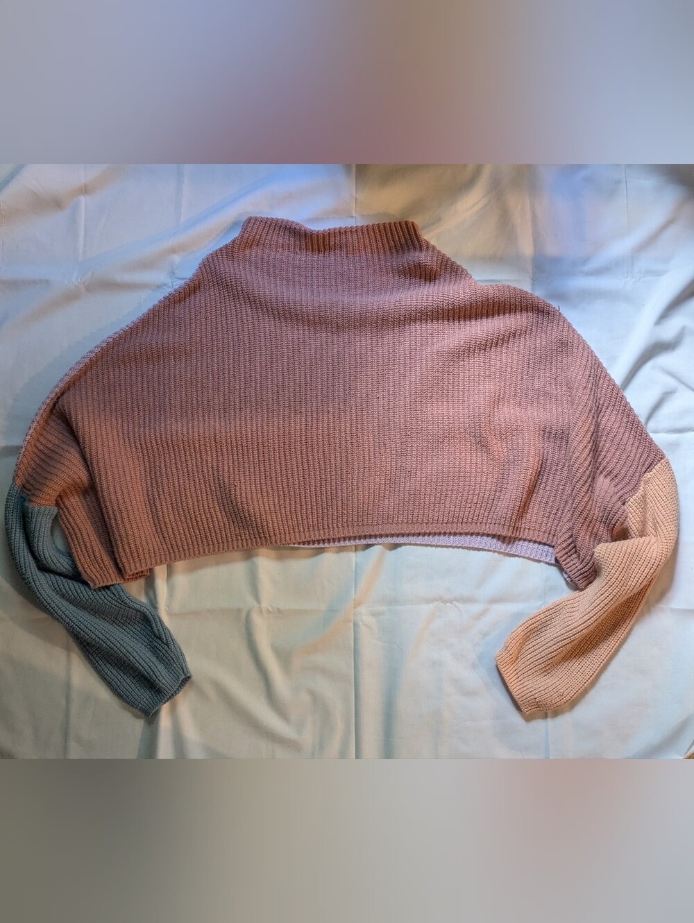 PrettyLittleThing Colorblock Knit Mock Neck Oversized Cropped Sweater
